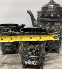 Antique Silver Teapot Cream & Sugar Aurora B. C. Barbour Quadruple Plate 1869