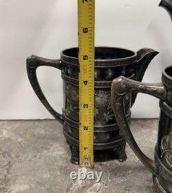 Antique Silver Teapot Cream & Sugar Aurora B. C. Barbour Quadruple Plate 1869