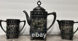 Antique Silver Teapot Cream & Sugar Aurora B. C. Barbour Quadruple Plate 1869