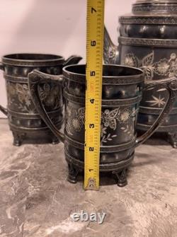 Antique Silver Teapot Cream & Sugar Aurora B. C. Barbour Quadruple Plate 1869