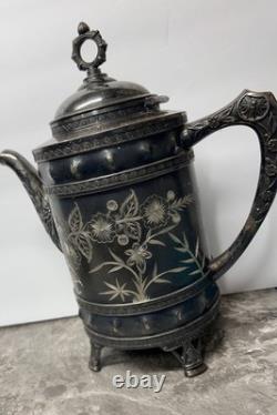 Antique Silver Teapot Cream & Sugar Aurora B. C. Barbour Quadruple Plate 1869