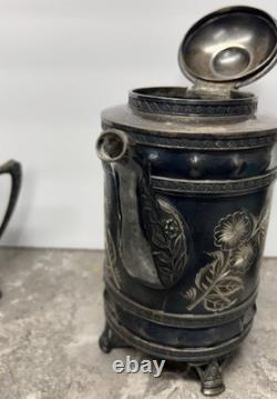 Antique Silver Teapot Cream & Sugar Aurora B. C. Barbour Quadruple Plate 1869