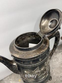 Antique Silver Teapot Cream & Sugar Aurora B. C. Barbour Quadruple Plate 1869