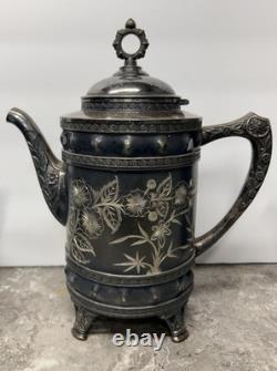 Antique Silver Teapot Cream & Sugar Aurora B. C. Barbour Quadruple Plate 1869