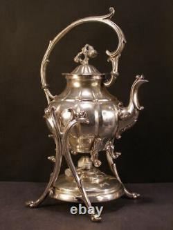 Antique Silver Tilting Coffee Kettle Tea Pot Hot Water Samovar Art Nouveau Stand