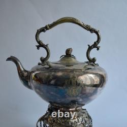 Antique Silver Tilting Tea Kettle with Warmer and Stand