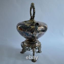 Antique Silver Tilting Tea Kettle with Warmer and Stand