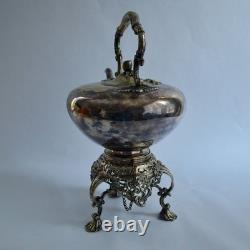 Antique Silver Tilting Tea Kettle with Warmer and Stand