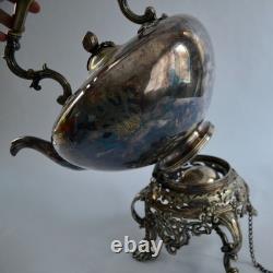 Antique Silver Tilting Tea Kettle with Warmer and Stand