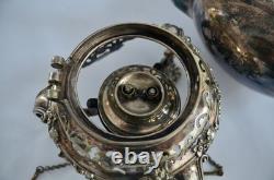 Antique Silver Tilting Tea Kettle with Warmer and Stand