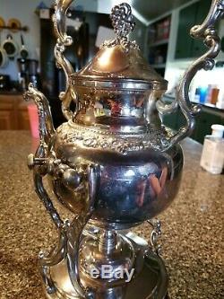 Antique Silver on Copper Tilt Tea Pot Spirit Kettle Stand Burner BSCo