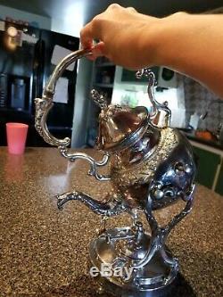 Antique Silver on Copper Tilt Tea Pot Spirit Kettle Stand Burner BSCo
