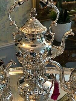 Antique Silver-plate Coffee&Tea Set with 2-piece Water/tea Urn, Tray&Stand Hallmark