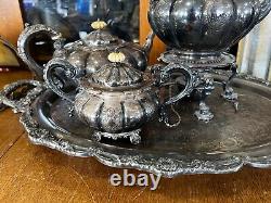 Antique Silverplate 5 Piece Tea Set Made in England Cross On Circle Hallmark