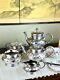 Antique Silverplate 5 Piece Tea Set Repousse Rose Pattern Shabby Chic