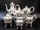 Antique Silverplate Tea Set Medallion Portrait Coffee Service 1800s