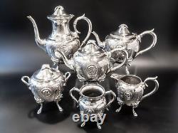 Antique Silverplate Tea Set Medallion Portrait Coffee Service 1800s