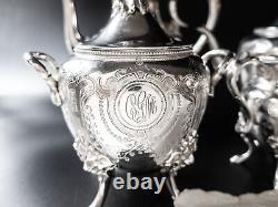 Antique Silverplate Tea Set Medallion Portrait Coffee Service 1800s