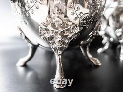 Antique Silverplate Tea Set Medallion Portrait Coffee Service 1800s