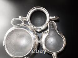 Antique Silverplate Tea Set Medallion Portrait Coffee Service 1800s