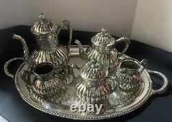 Antique Simpson Hall Miller Repousse Tea Set #3006 withInternational Silver Tray