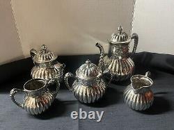 Antique Simpson Hall Miller Repousse Tea Set #3006 withInternational Silver Tray