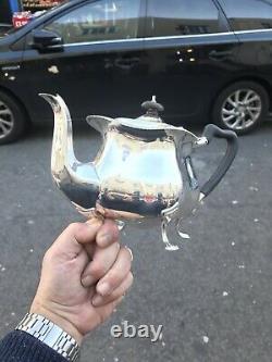 Antique Solid Silver Tea Pot With Block Ebony Handle Sheffield 1908 Scrap 648.8g