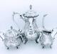 Antique St. James Repousse Hand Chased 3 Piece Tea Set Coffee Pot Creamer Sugar