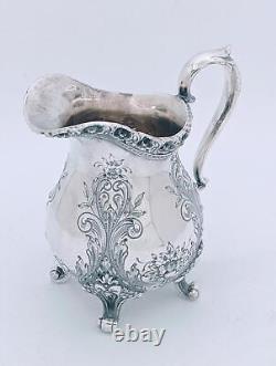 Antique St. James Repousse Hand Chased 3 Piece Tea Set Coffee Pot Creamer Sugar