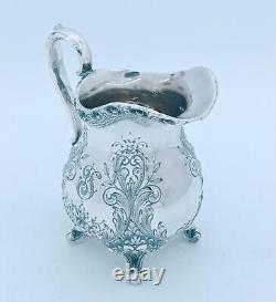 Antique St. James Repousse Hand Chased 3 Piece Tea Set Coffee Pot Creamer Sugar