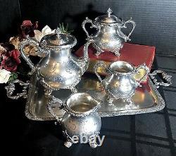 Antique Standard Silver Co Tea Coffee Set / Tray Victorian 5 pcs. Circa 1900