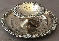 Antique Sterling Silver REPOUSSE Tea Strainer Plate RARE