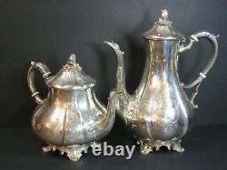 Antique TB&S Thomas Bradbury & Sons Chased Sheffield Silverplate Tea/Coffee Set