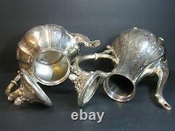 Antique TB&S Thomas Bradbury & Sons Chased Sheffield Silverplate Tea/Coffee Set