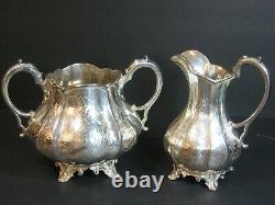 Antique TB&S Thomas Bradbury & Sons Chased Sheffield Silverplate Tea/Coffee Set