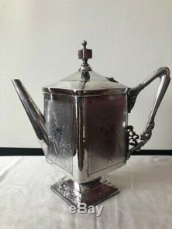 Antique Tea Coffee Pot Set Wilcox Quadruple Silver Plate Floral Design