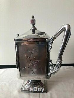 Antique Tea Coffee Pot Set Wilcox Quadruple Silver Plate Floral Design