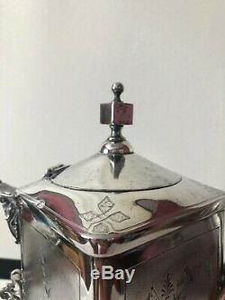 Antique Tea Coffee Pot Set Wilcox Quadruple Silver Plate Floral Design