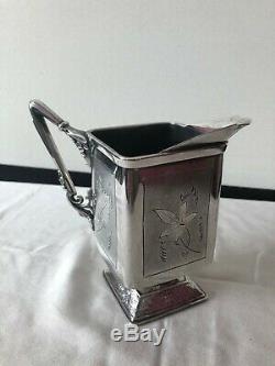 Antique Tea Coffee Pot Set Wilcox Quadruple Silver Plate Floral Design
