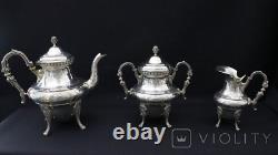 Antique Tea Pot Silver Plated Metal Roux Marquand Kettle Bowl Creamer France 20c