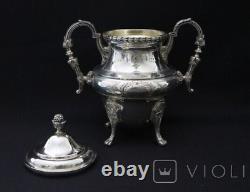 Antique Tea Pot Silver Plated Metal Roux Marquand Kettle Bowl Creamer France 20c