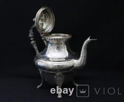 Antique Tea Pot Silver Plated Metal Roux Marquand Kettle Bowl Creamer France 20c