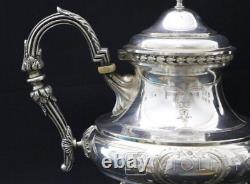 Antique Tea Pot Silver Plated Metal Roux Marquand Kettle Bowl Creamer France 20c