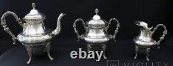 Antique Tea Pot Silver Plated Metal Roux Marquand Kettle Bowl Creamer France 20c