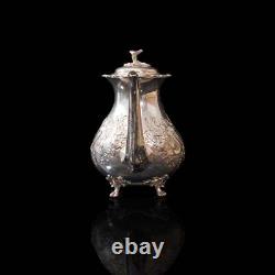 Antique Tea Service, English, Silver Plate, Hand Chased, Teapot, Jug, C. 1900