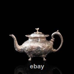 Antique Tea Service, English, Silver Plate, Hand Chased, Teapot, Jug, C. 1900