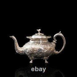 Antique Tea Service, English, Silver Plate, Hand Chased, Teapot, Jug, C. 1900