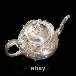 Antique Tea Service, English, Silver Plate, Hand Chased, Teapot, Jug, C. 1900