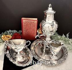 Antique Tea Set Silver Plated Reed and Barton Samovar Embossed Trays 5 Pc Set