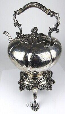 Antique Thomas & James Creswick Sheffield Silver Plate Etched Tea Pot Kettle